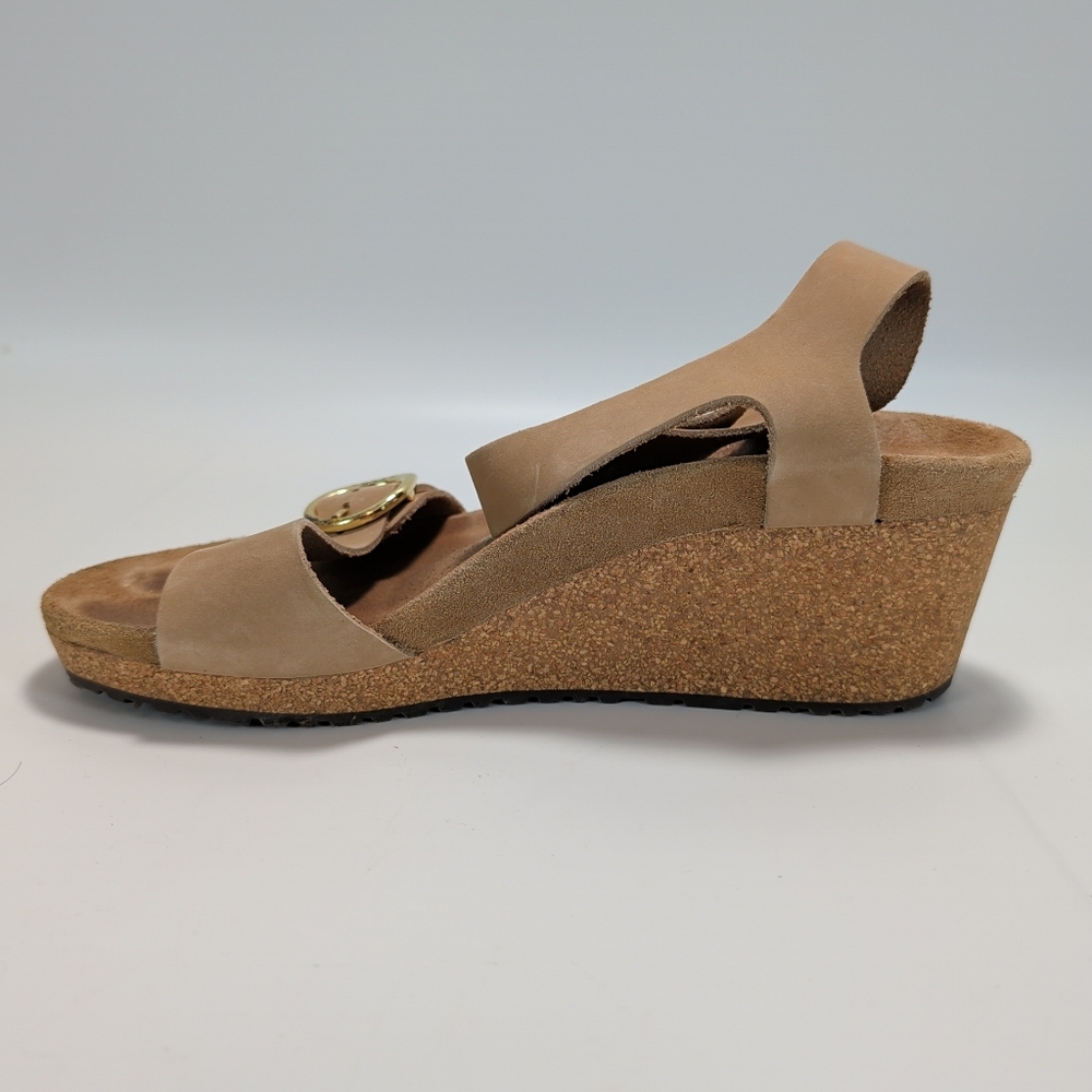 Birkenstock Papillio Soley Nubuck Leather Strappy Wedge Sandals - Sandcastle - Picture 7 of 11